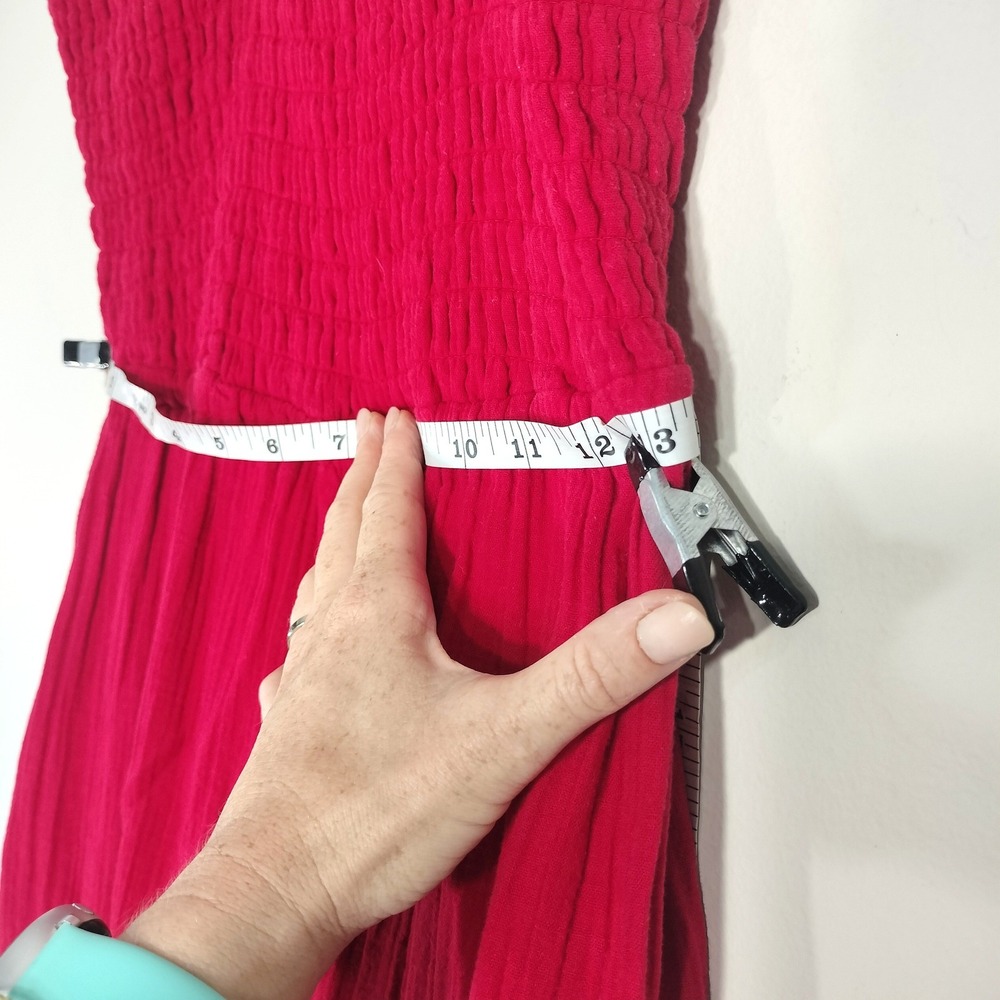 Quince Wild Cherry Jumpsuit; Organic Cotton Gauze Smocked Wide Leg - Picture 13 of 13